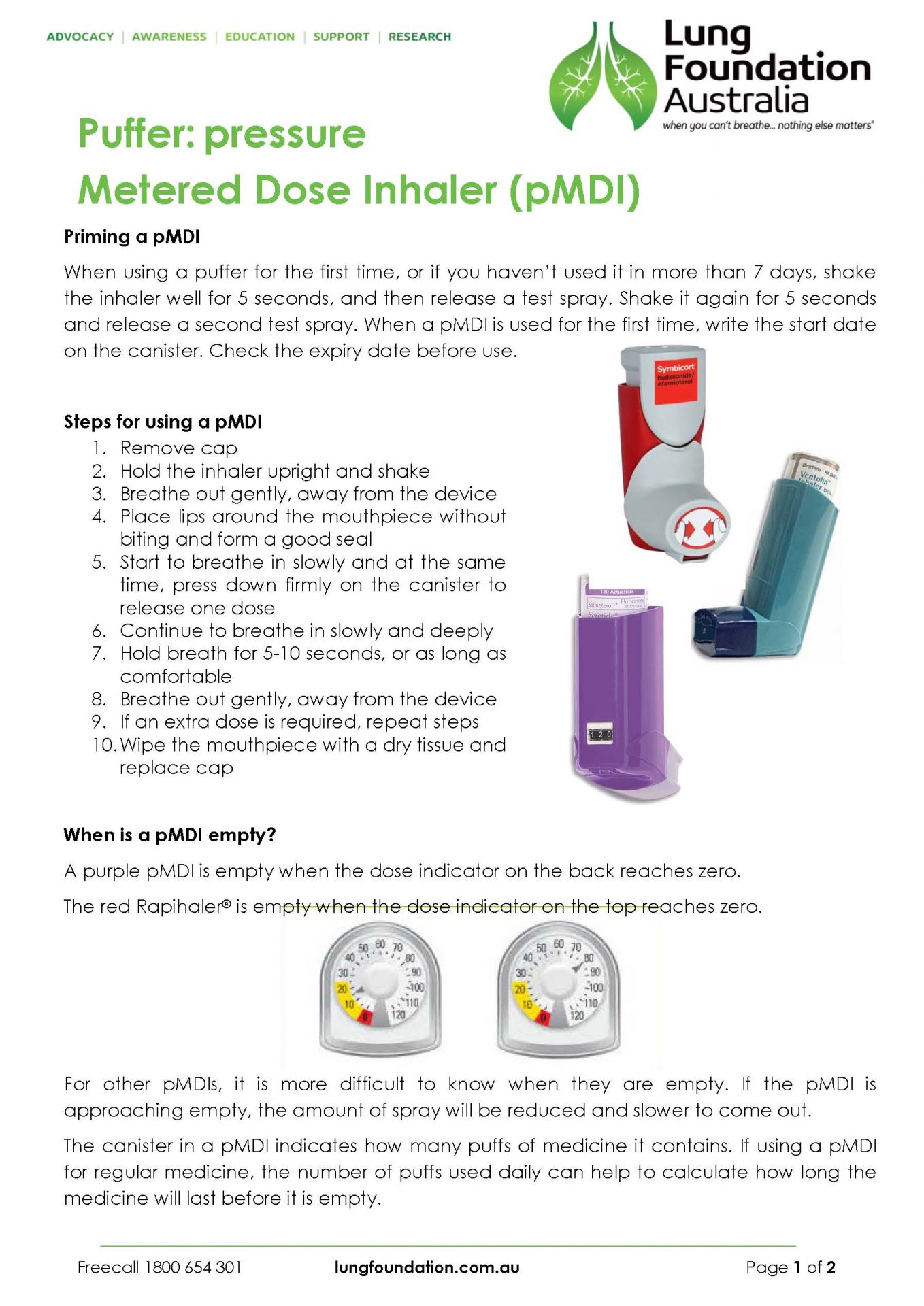 Puffer pMDI inhaler device technique - Lung Foundation Australia