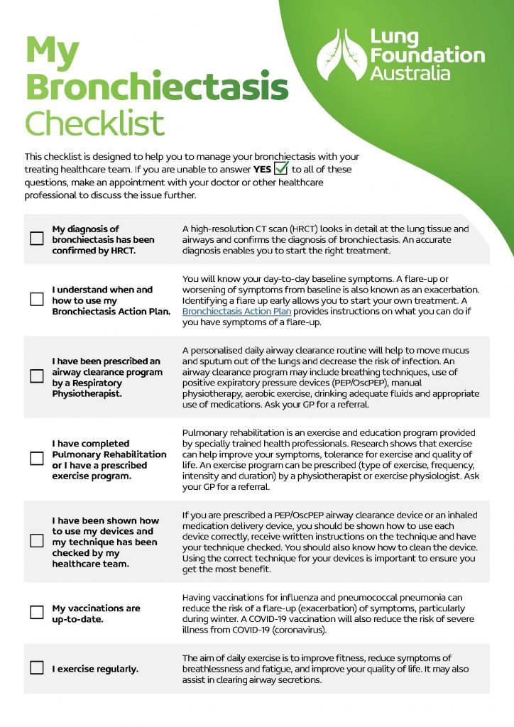 My Bronchiectasis Checklist - Lung Foundation Australia