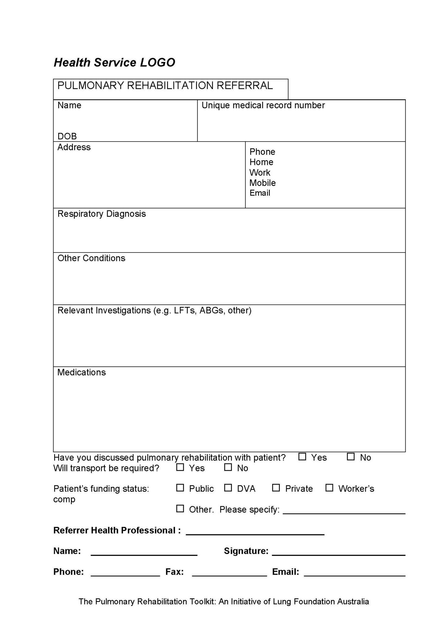 Pulmonary Rehabilitation Referral Form - Lung Foundation Australia