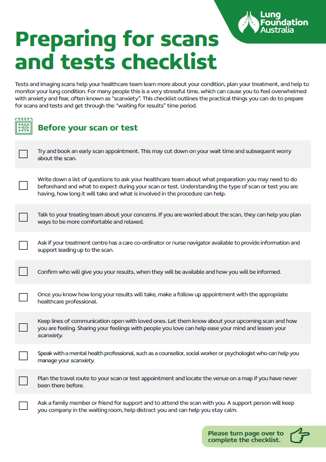 Preparing for scans and tests checklist - Lung Foundation Australia