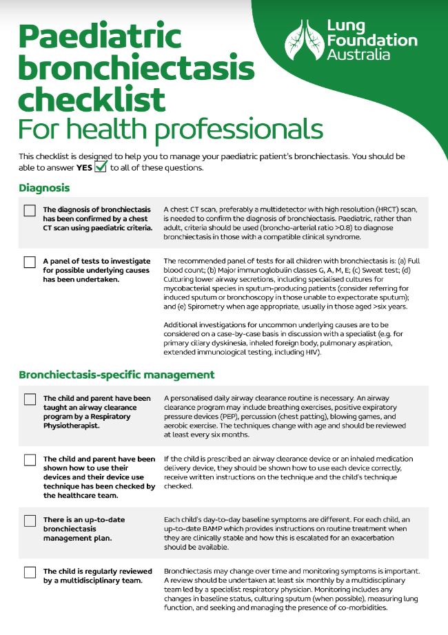 Paediatric Bronchiectasis Checklist - Lung Foundation Australia